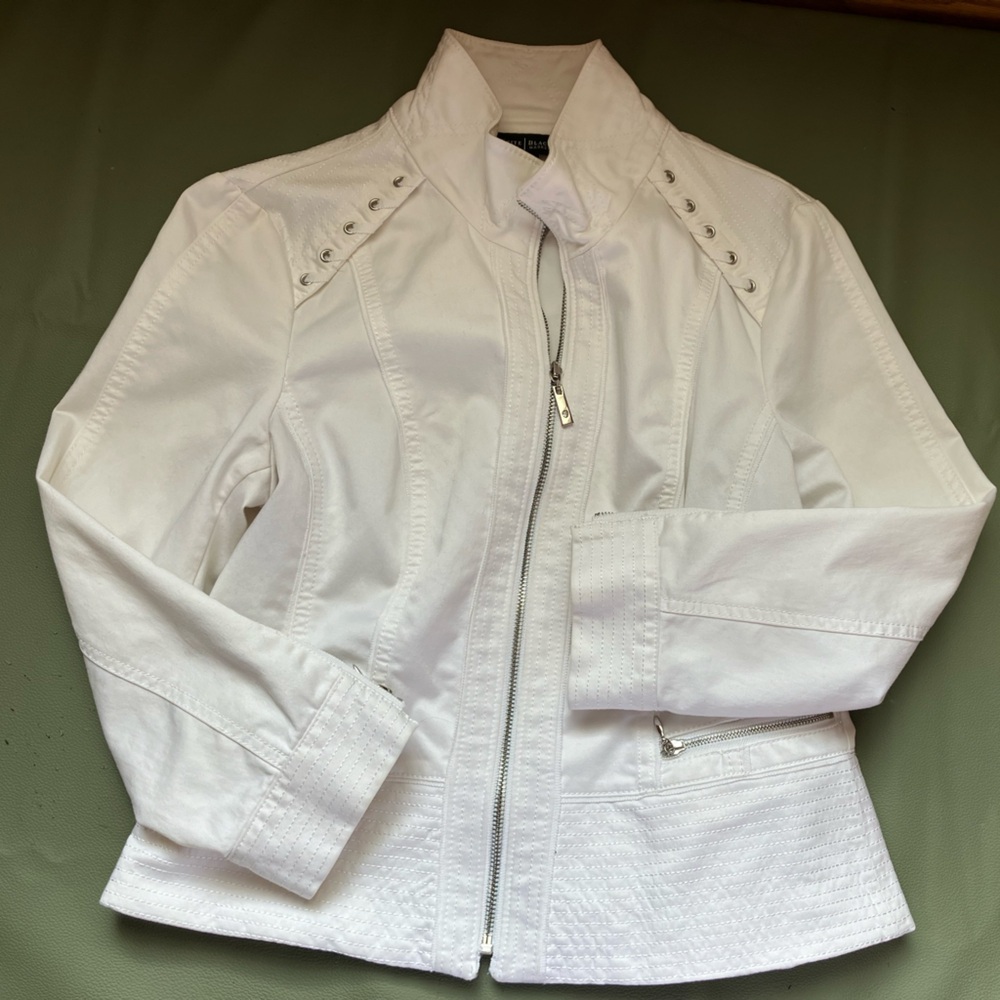 White House Black Market White Moto Jacket Size 8 Corset Lace Zip Detail